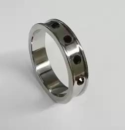 Deep Shallow Steel Cock Ring with Onyx Gem