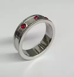 Deep Shallow Steel Cock Ring 45mm with Ruby Gem