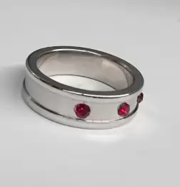 Deep Shallow Steel Cock Ring 45mm with Ruby Gem